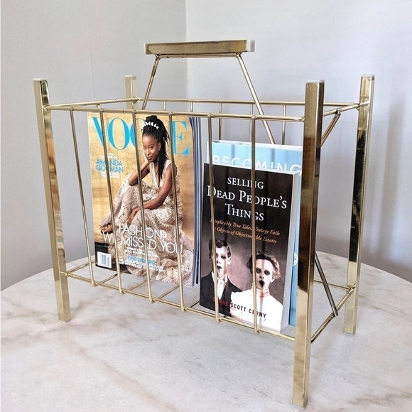 Mid Century Modern Brass Magazine Rack - Picture 2 of 8